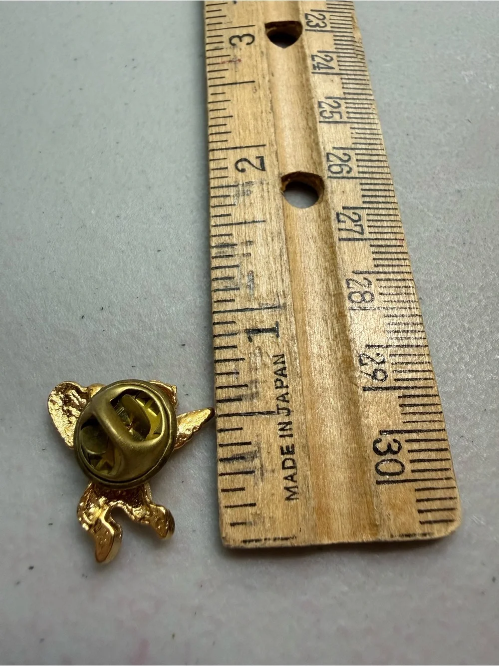 Vintage Gold Cupid Angel Lapel Pin with Red Heart Accent